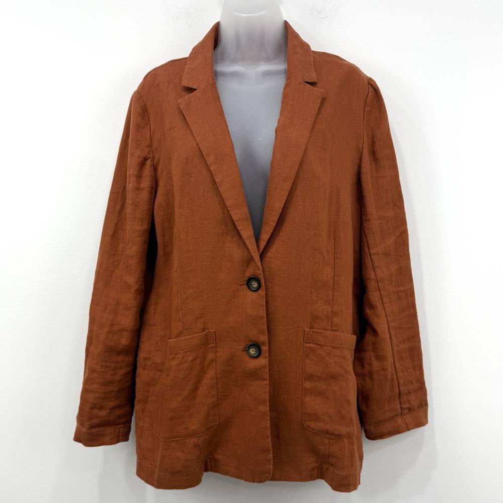 Garnet Hill Washed Linen Blazer S Pumpkin Deconstructed Flax Lagenlook Chic